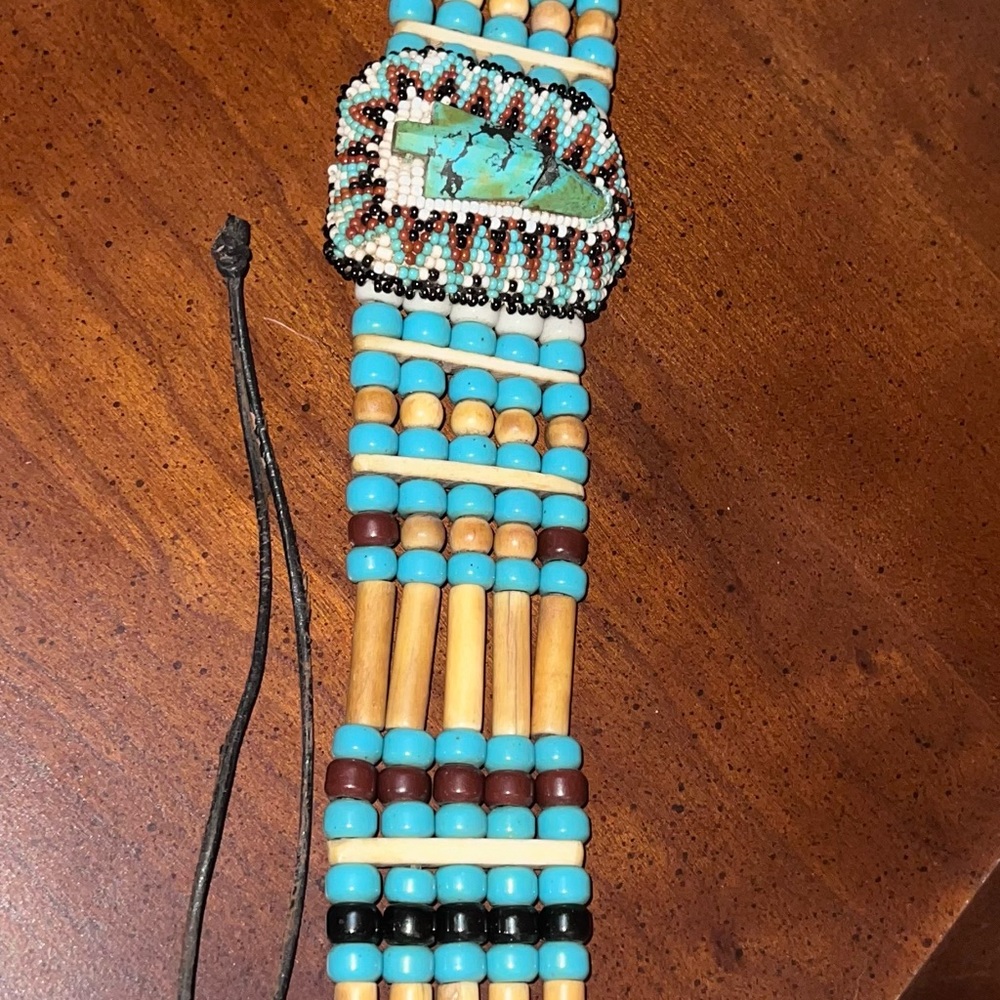 Authentic Vintage Native American Bone Hairpipe Beaded Belt Leather choker